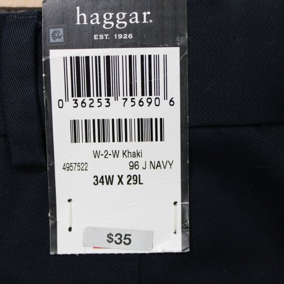 Haggar Chino Pants NWT Mens 34x29 Blue Work 2 Weekend Flat Front Comfort Waist - Picture 8 of 14